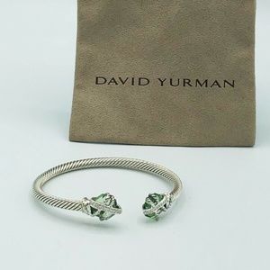 David Yurman Green Prasiolite Cable Wrap Bracelet With Diamonds 4mm Sterling 925